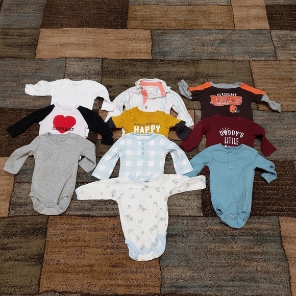 Baby boys size 0-3 months winter long sleeve bodysuit bundle of 10 - Picture 1 of 8
